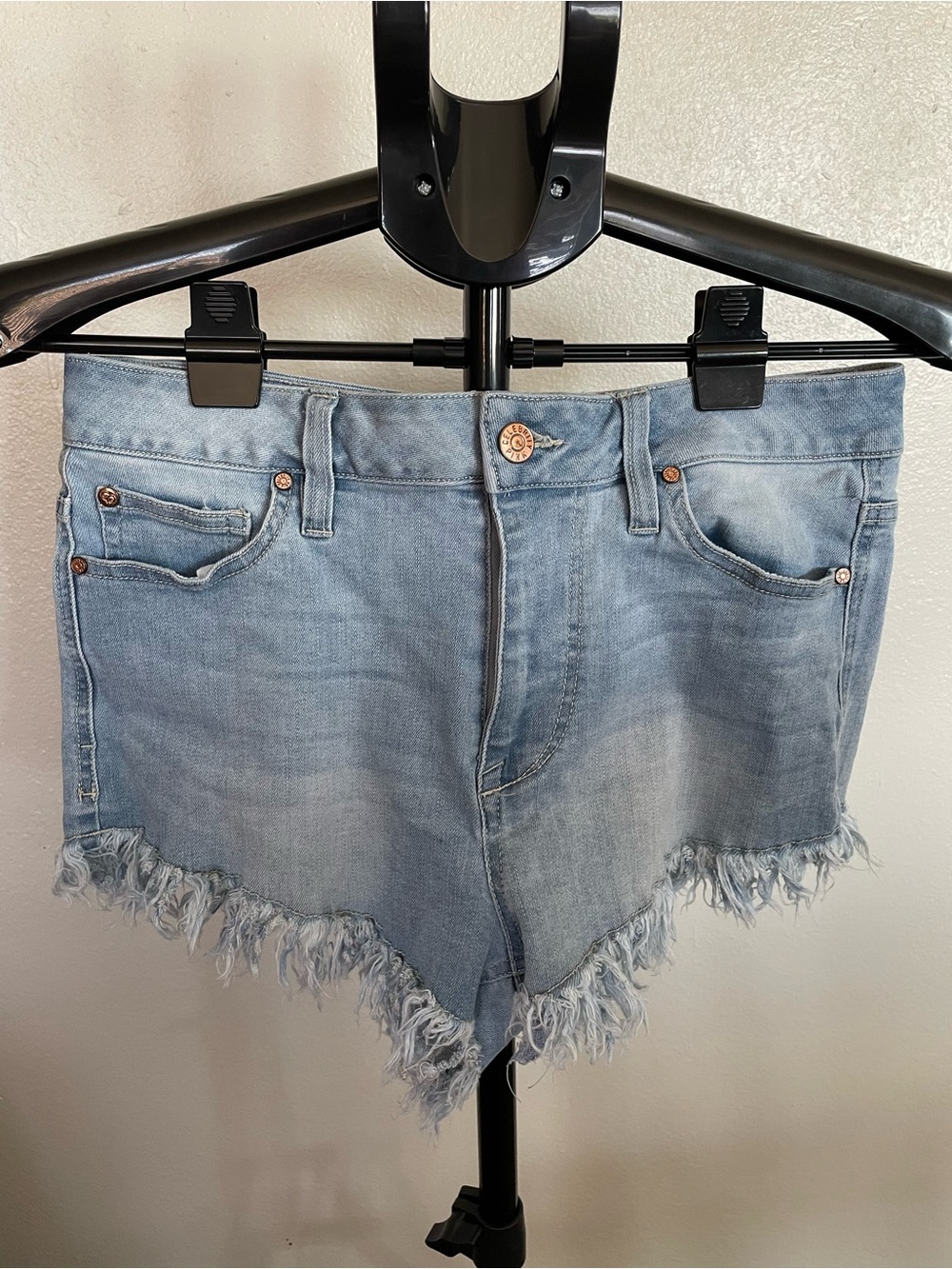 Light Wash Frayed Hem Denim Shorts